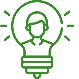 Icon einer grünen Glühbirne mit Person darin.